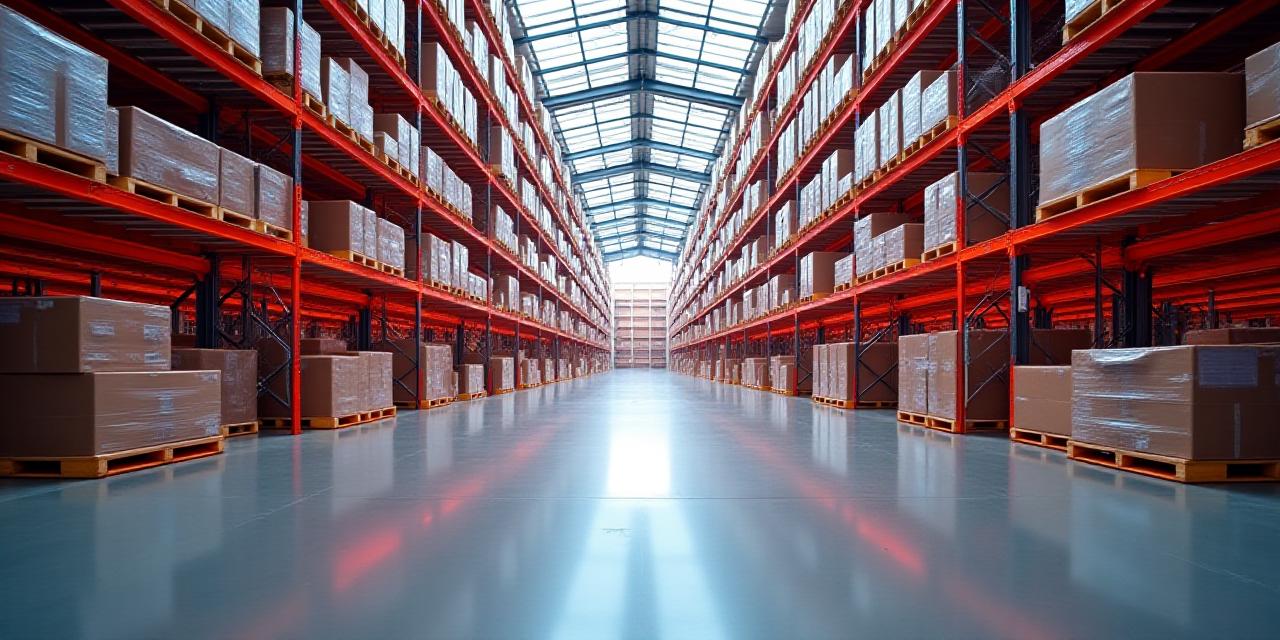 Expansive modern cargo warehouse with organized shelving